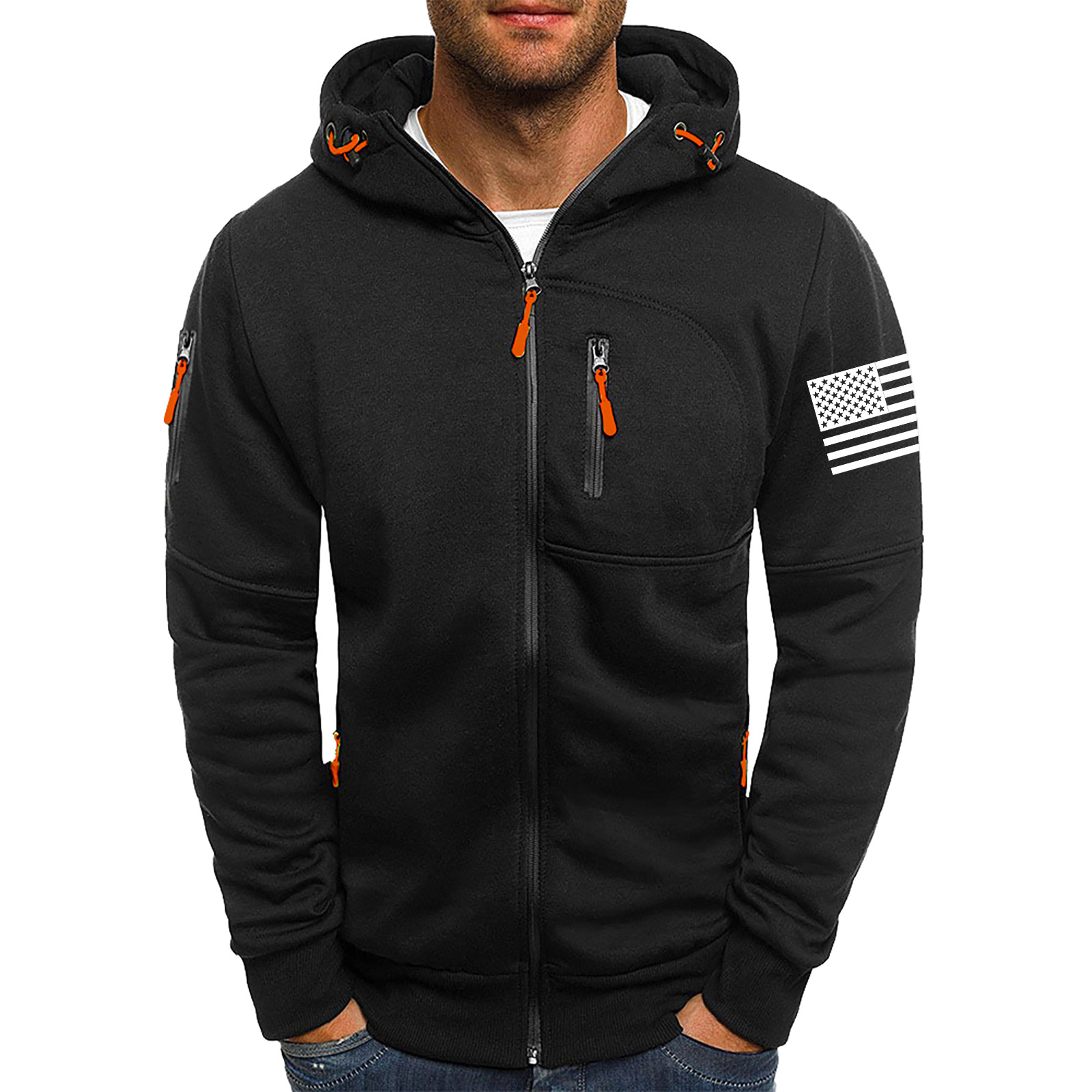 Men's American Flag Hoodie Jacket Zip Up Vacation Streetwear Fleece Hoodie-Comfort & Reliable