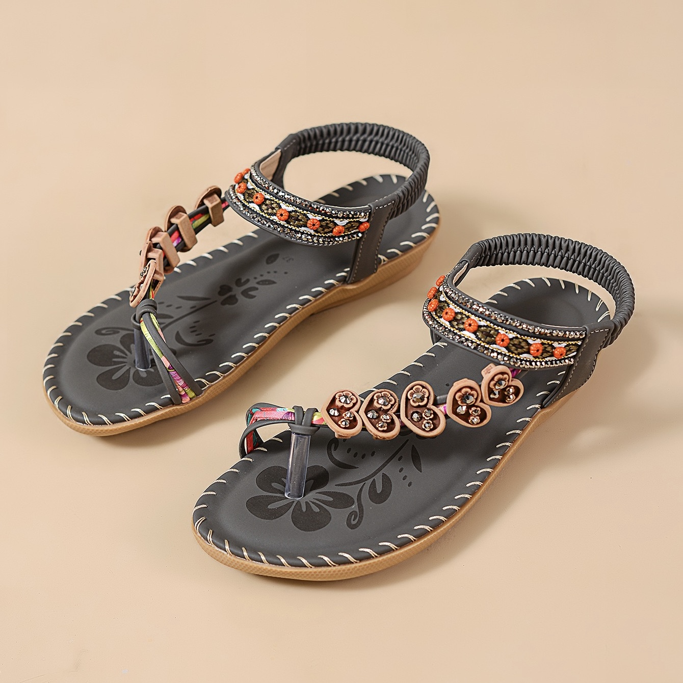 🔥Last Day Promotion 50% OFF🔥Women's Elegant Rhinestone Heart Flat Sandals-Comfort & Reliable