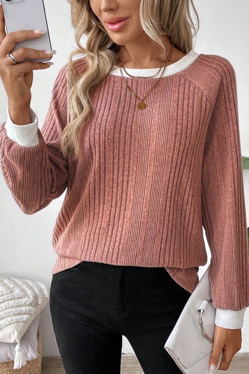 Women’s Contrast-Trim Ribbed Knit Sweater Everyday Comfort with a Polished Touch