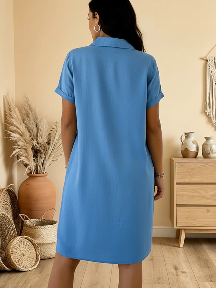Soft Cotton Short Sleeve Pocket Midi Dress