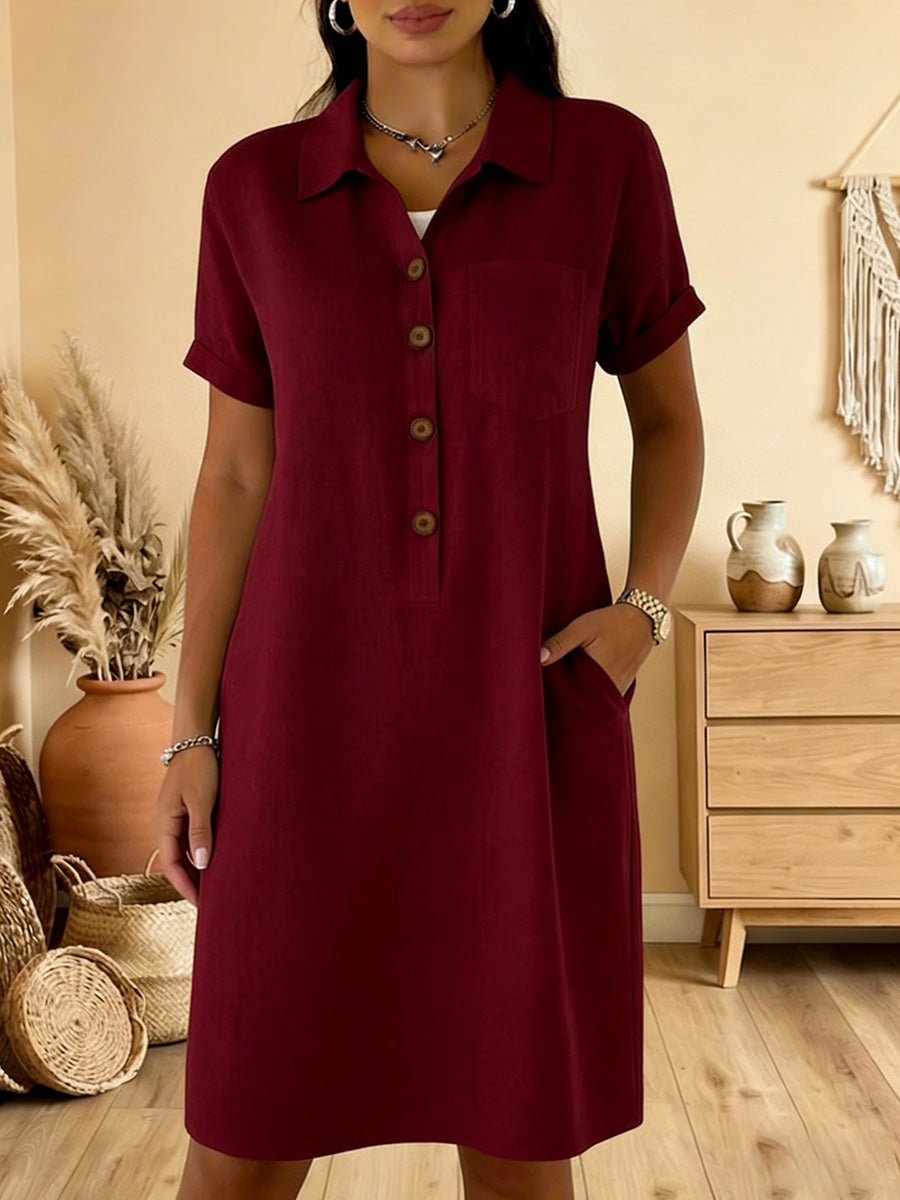 Soft Cotton Short Sleeve Pocket Midi Dress