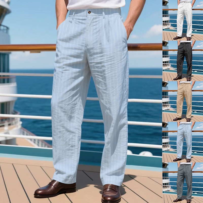 Men's pinstripe casual dress pants | Summer vacation loose casual pants
