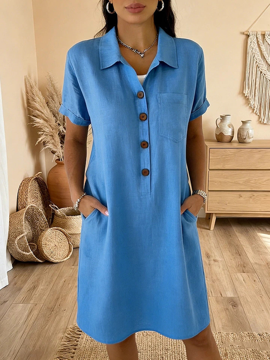 Soft Cotton Short Sleeve Pocket Midi Dress