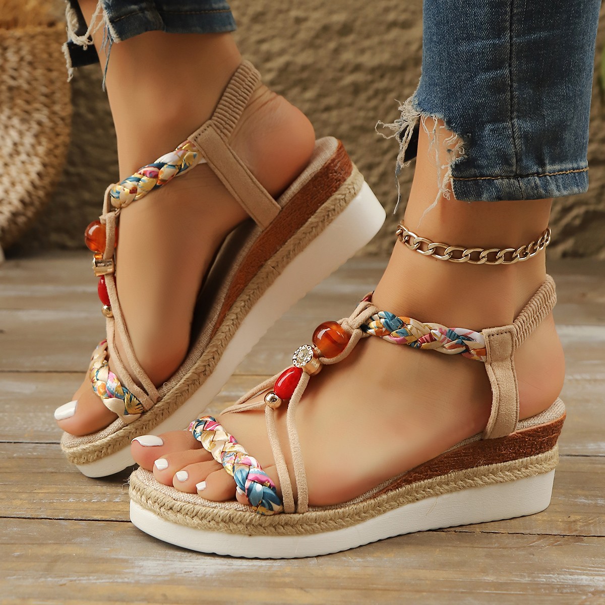 Bohemian Wedge Heeled Women's Sandals-Comfort & Reliable