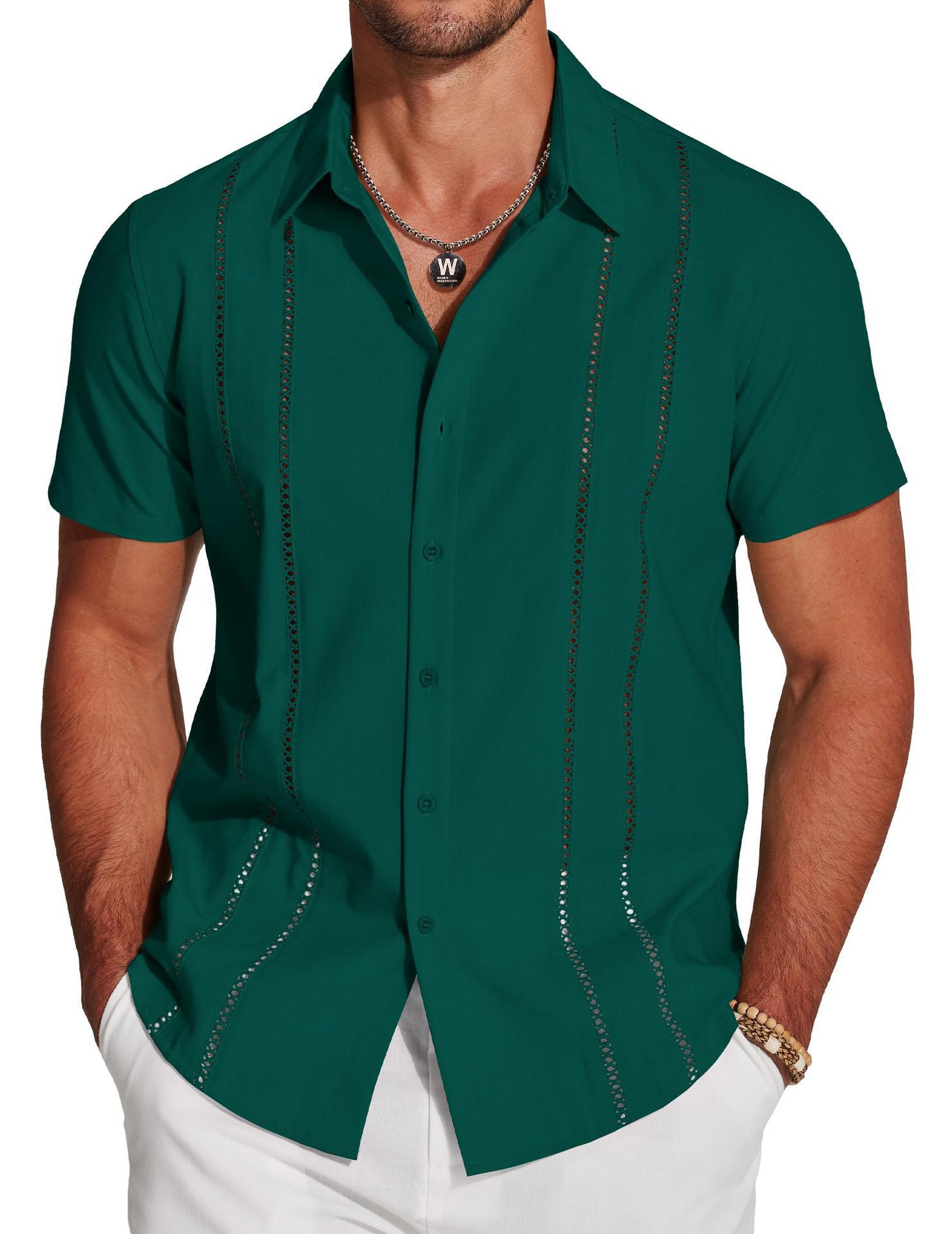 Men's Cuban Guayabera Shirt Short Sleeve Button Down Shirts-Comfort & Reliable