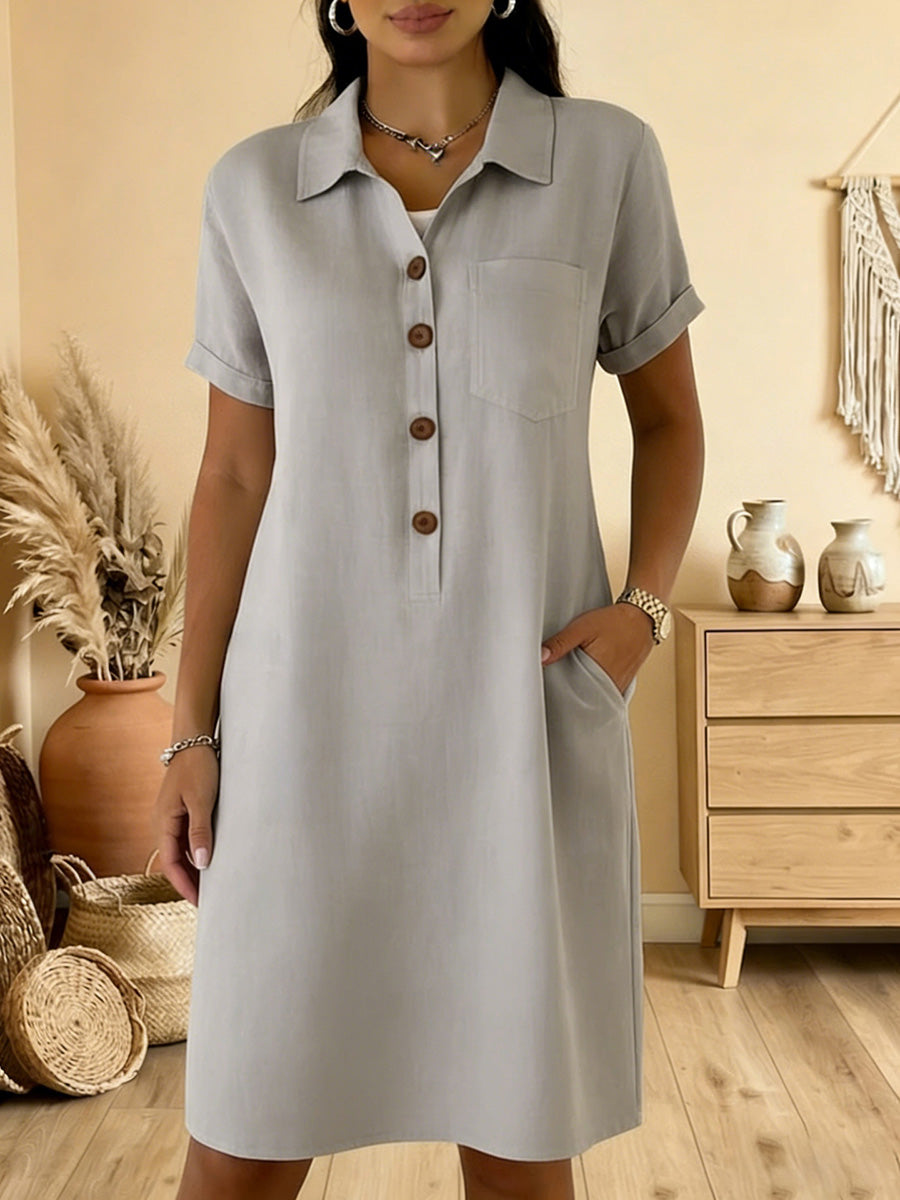 Soft Cotton Short Sleeve Pocket Midi Dress
