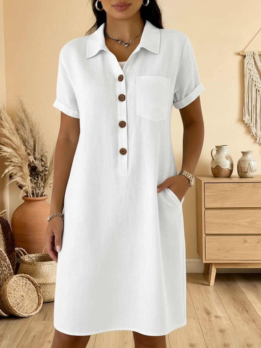 Soft Cotton Short Sleeve Pocket Midi Dress