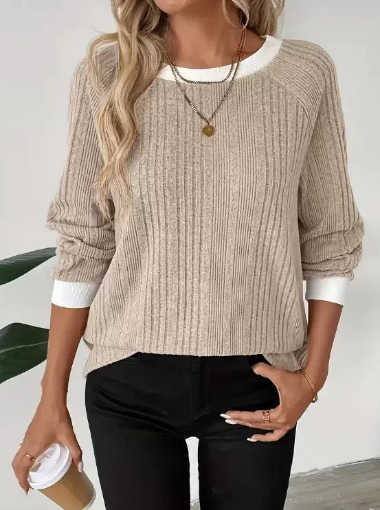 Women’s Contrast-Trim Ribbed Knit Sweater Everyday Comfort with a Polished Touch