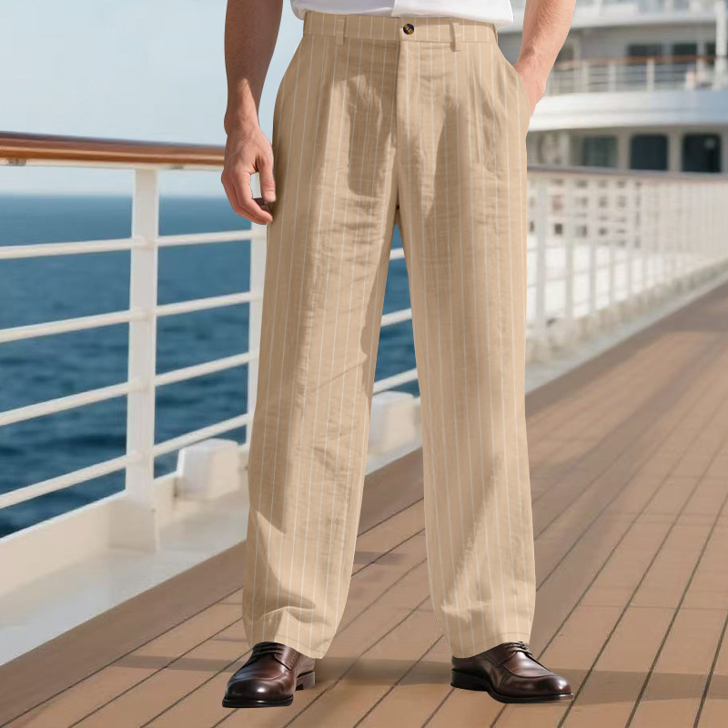 Men's pinstripe casual dress pants | Summer vacation loose casual pants