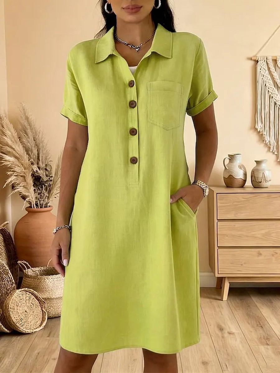 Soft Cotton Short Sleeve Pocket Midi Dress