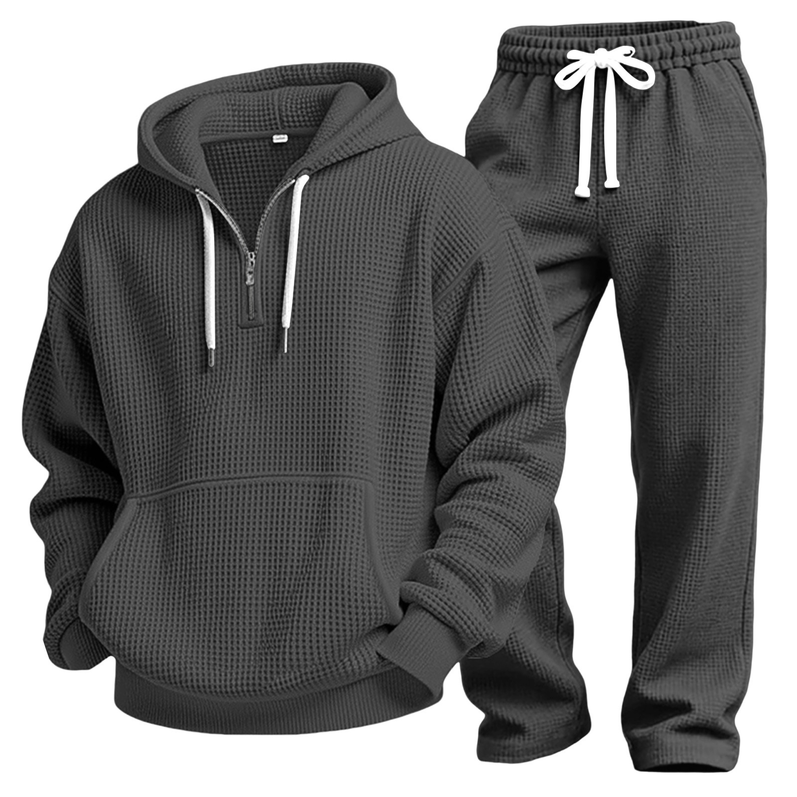 Men’s Waffle Knit Half-Zip Hoodie & Wide-Leg Pants Set