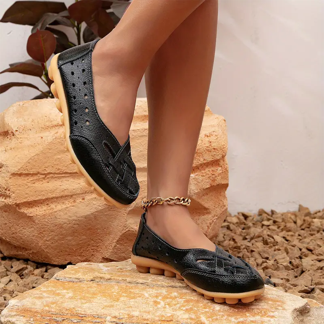 Women's Daily Breathable Wide Toe Box Slip-On Leather Orthopedic Shoes-Comfort & Reliable