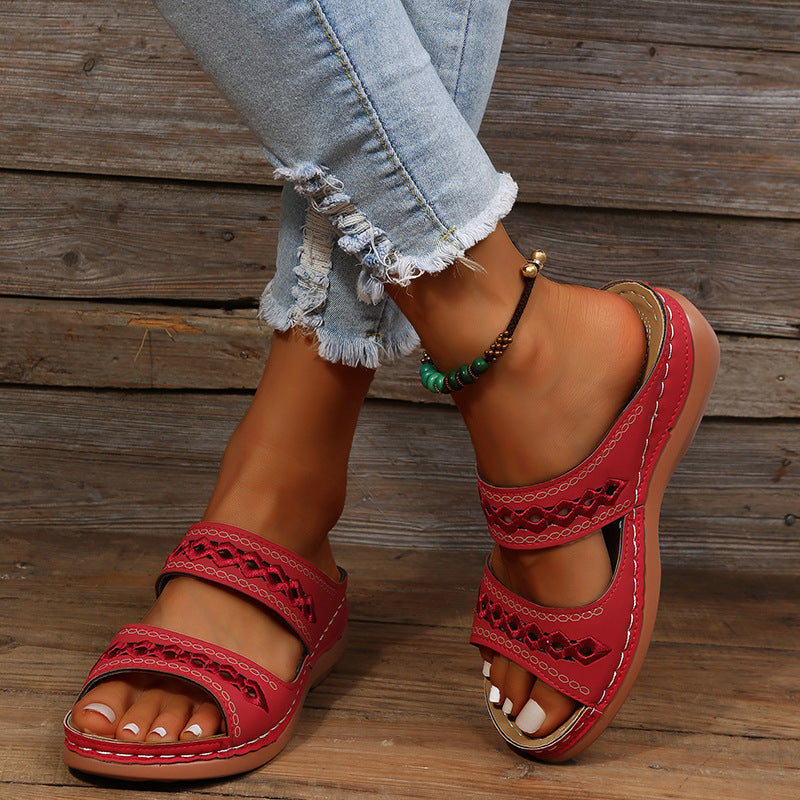 Ladies Cutout Flat Casual Slippers-Comfort & Reliable