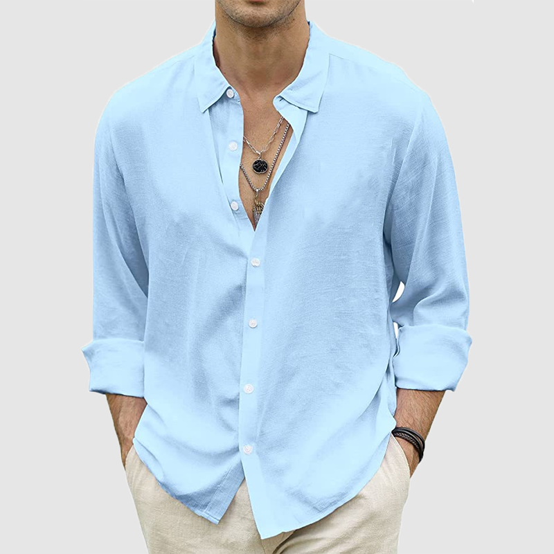 Men's summer casual button-up shirt long sleeve solid color holiday shirt-Comfort & Reliable