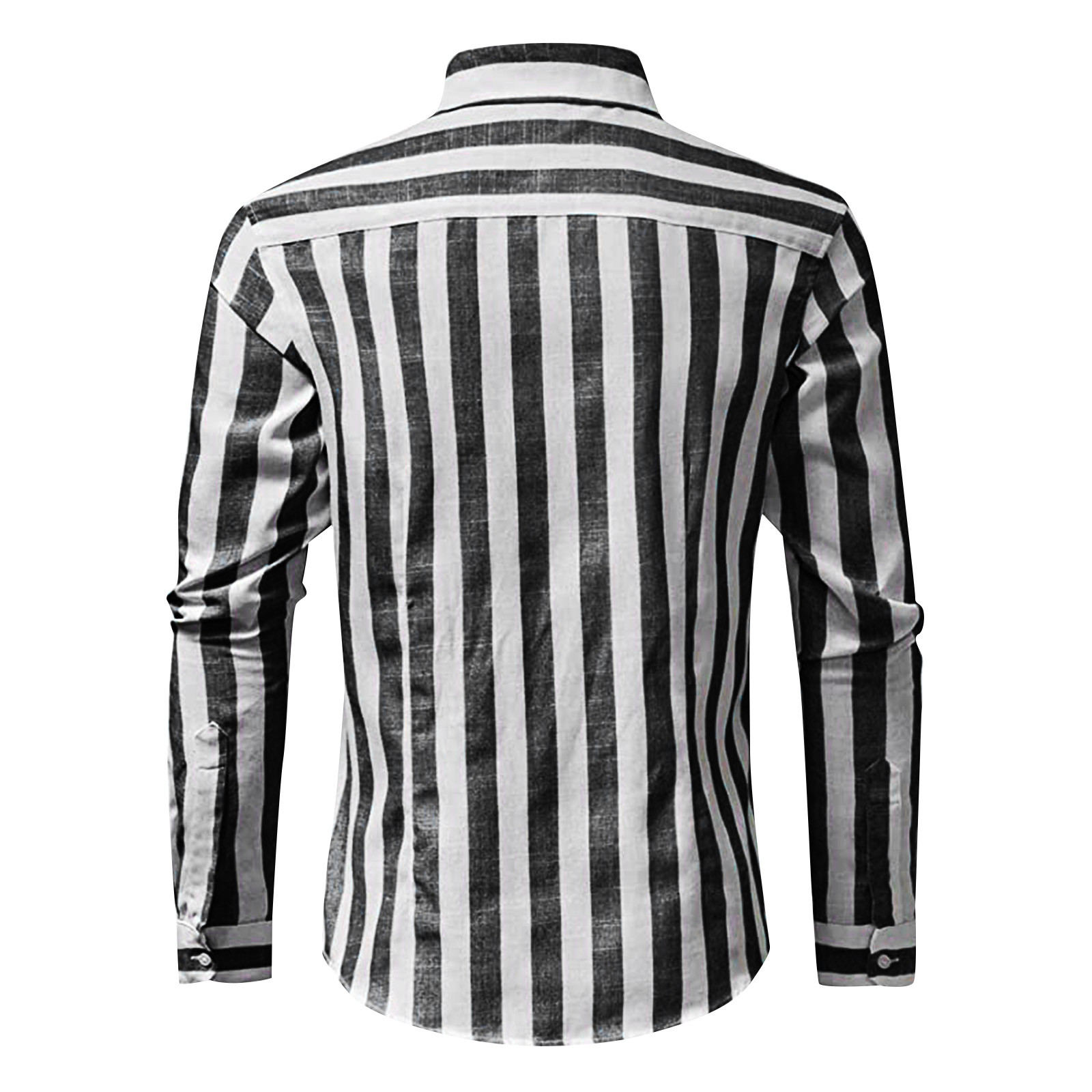 Men Fashion Casual Striped Print Cotton Linen Buckle Turn Down Collar Long Sleeve Shirt-Comfort & Reliable