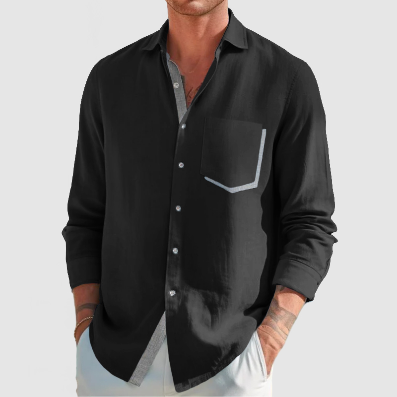 Men's Classic Color Block Patchwork Cotton Linen Shirt-Comfort & Reliable