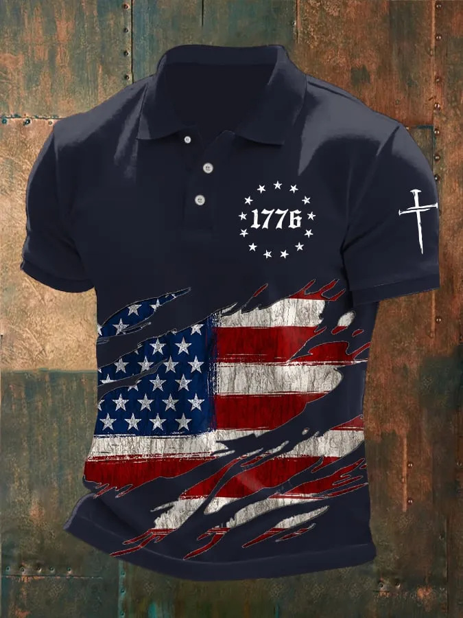 Men's American 250th Anniversary Print Casual Polo Shirt