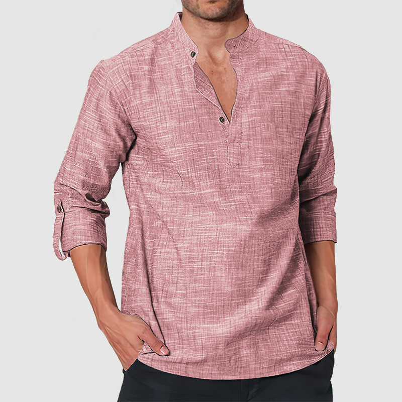 Men's Casual Linen Long Sleeve Henley Shirt-Comfort & Reliable