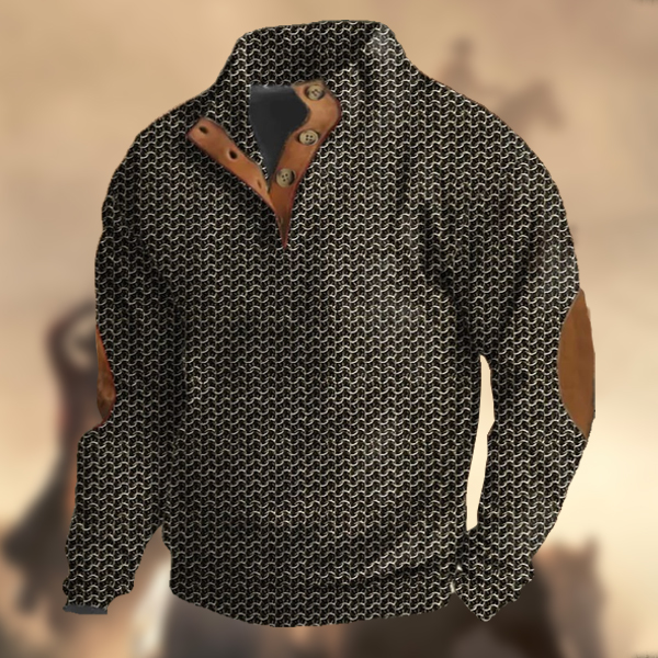 Men's Casual Vintage Country Western Print Henley Stand Collar Sweatshirt-Comfort & Reliable