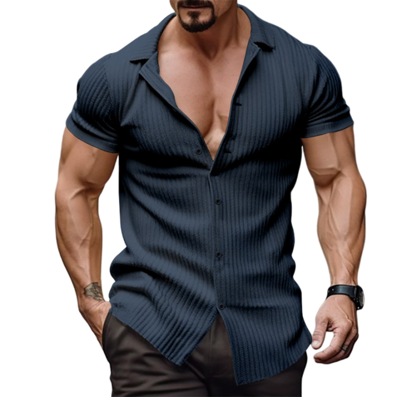 Men's Fashion Casual Vertical Stripe Short Sleeve Lapel Top-Comfort & Reliable