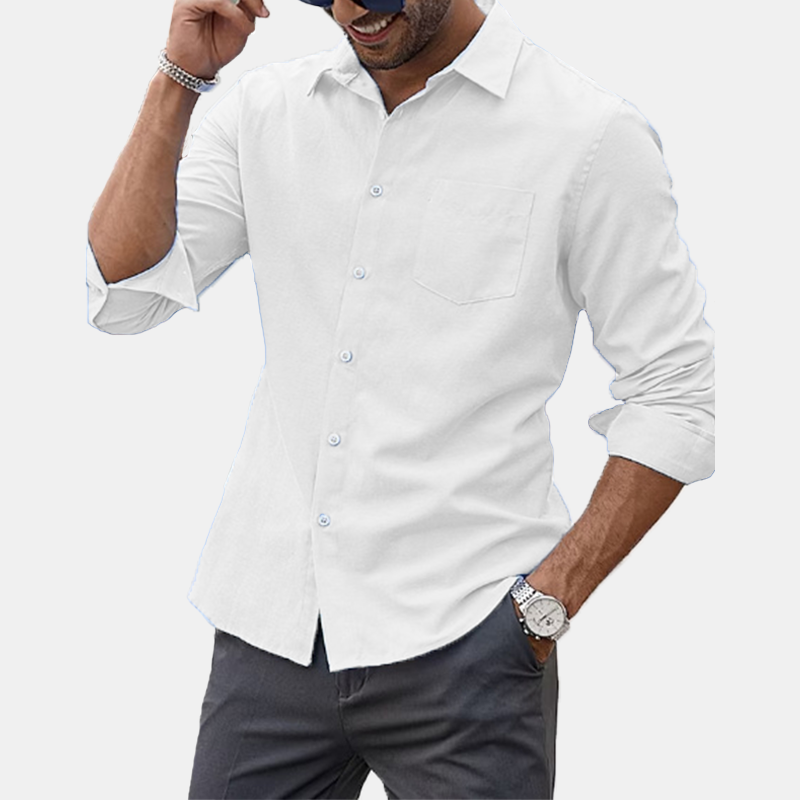 Men's lapel long sleeve solid color shirt-Comfort & Reliable