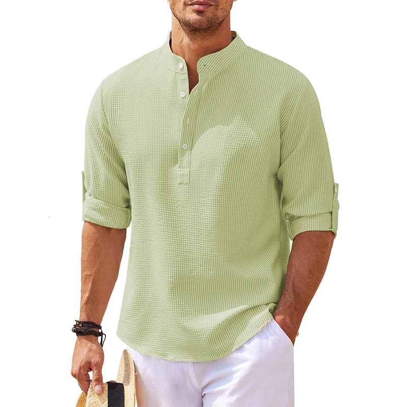 Men's Linen Henley Shirt Long Sleeve Casual Hippie Cotton Beach T Shirts Vertical Striped Hawaiian Shirts-Comfort & Reliable