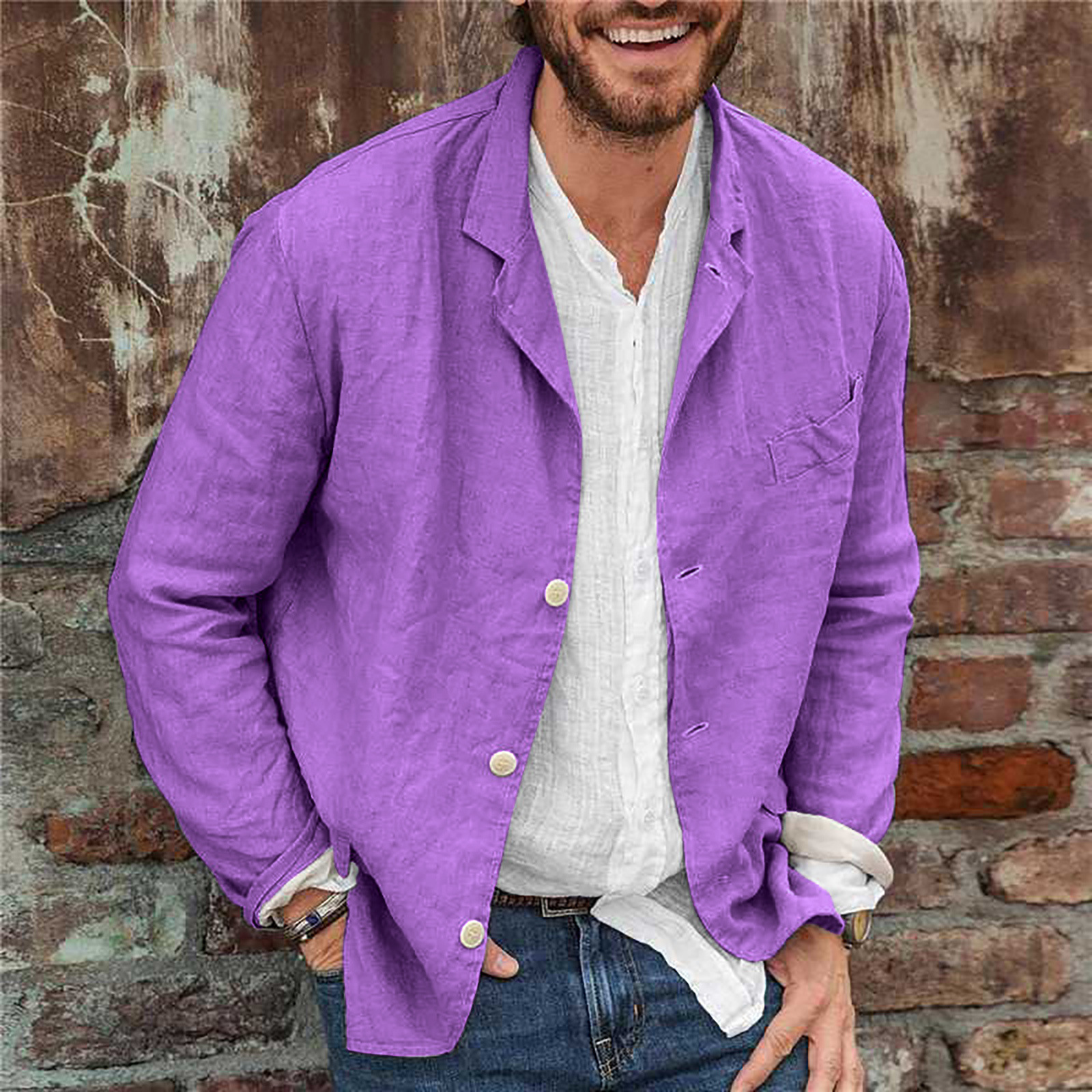 Men's cotton and linen suit jacket casual loose suit jacket-Comfort & Reliable