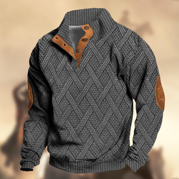 Men's Casual Retro Western Knitt Prints Stand Collar Button Sweatshirt-Comfort & Reliable