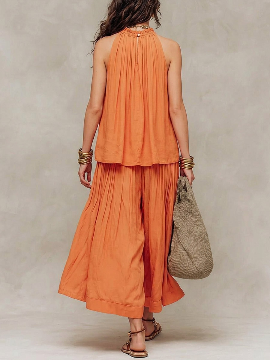 Women's Solid Color Art Stylish Casual Top And Pants Cotton Linen Two-Piece Set