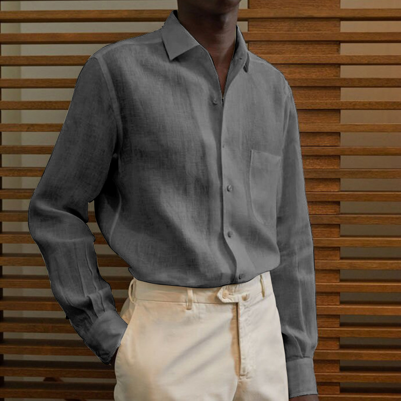 Men's classic casual cotton linen solid color shirt-Comfort & Reliable