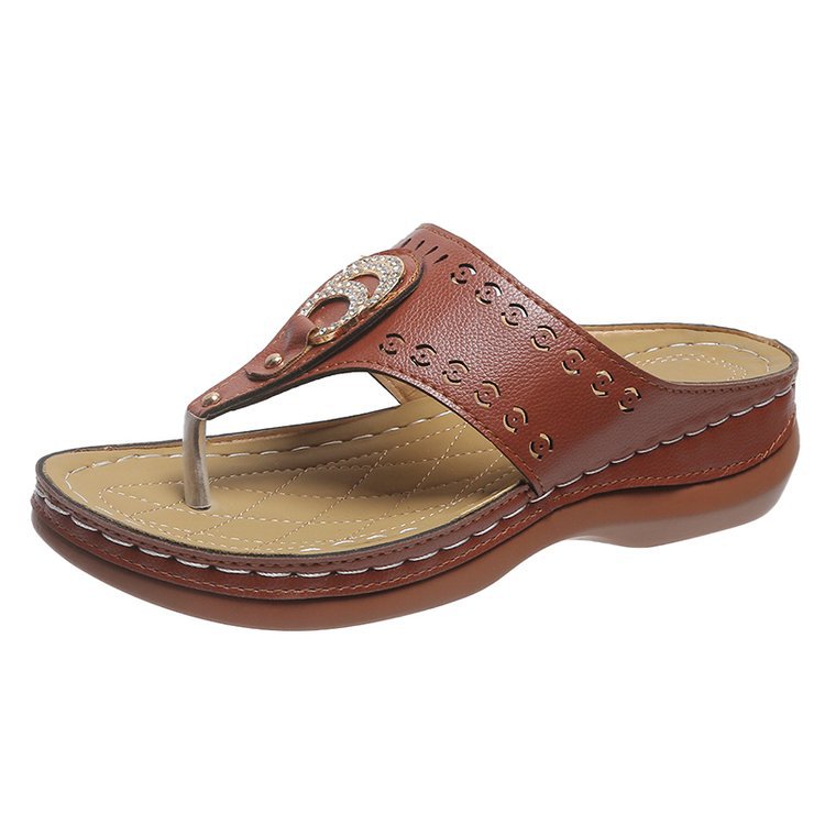 2025 Slope Heel Metal Comfort Flip Flops Orthopedic Foot Support Sanda-Comfort & Reliable