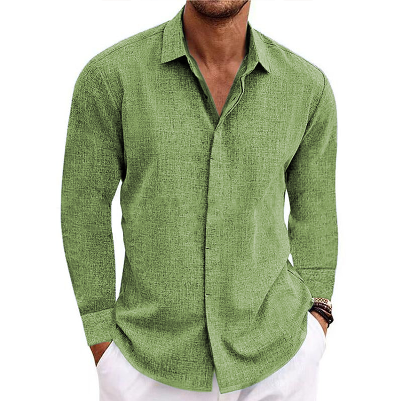 Men's button v-collar casual cotton linen long-sleeved shirt-Comfort & Reliable