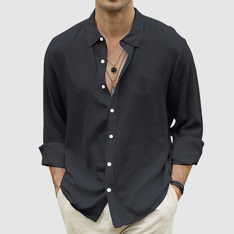 Men's summer casual button-up shirt long sleeve solid color holiday shirt-Comfort & Reliable