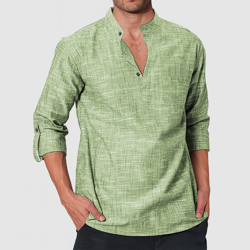 Men's Casual Linen Long Sleeve Henley Shirt-Comfort & Reliable