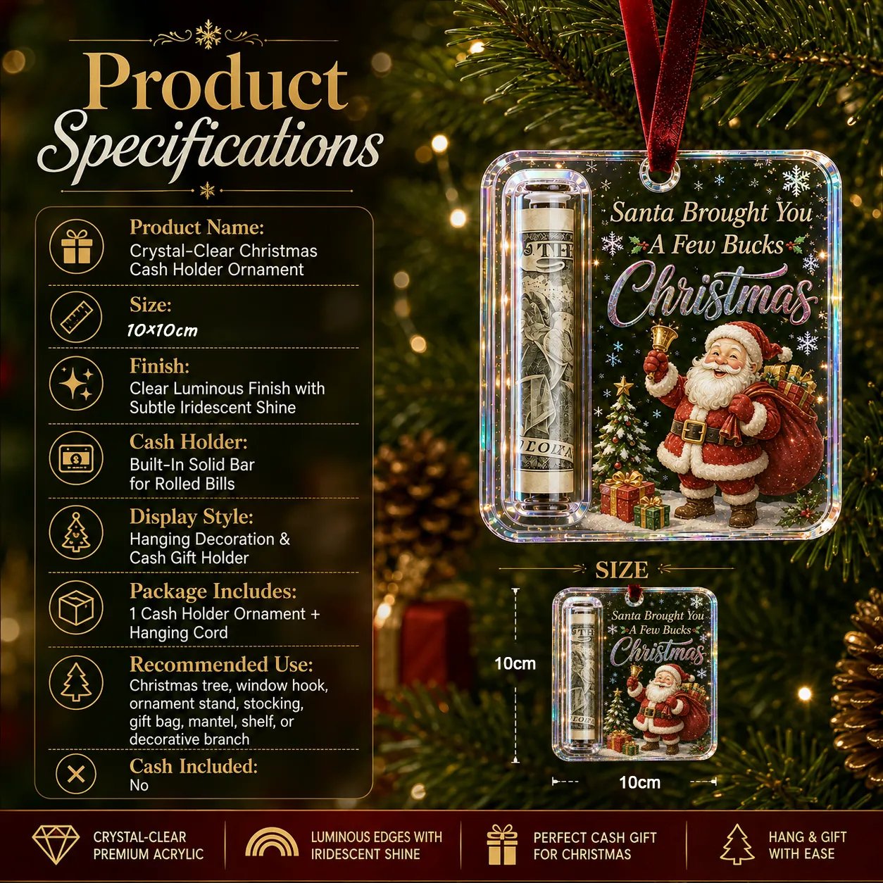 Cash ornament size and dimensions