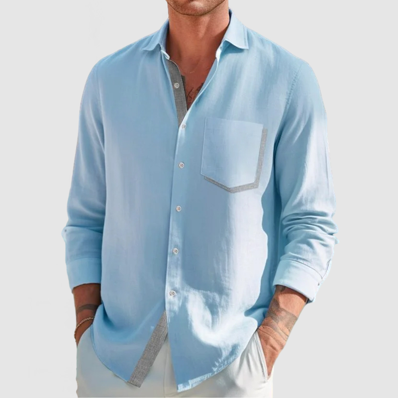 Men's Classic Color Block Patchwork Cotton Linen Shirt-Comfort & Reliable