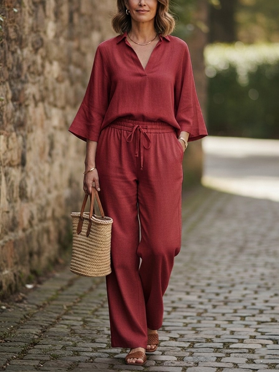 New Arrivals🔥 Breathable V-Neck Tunic & Wide-Leg Pant Co-ord