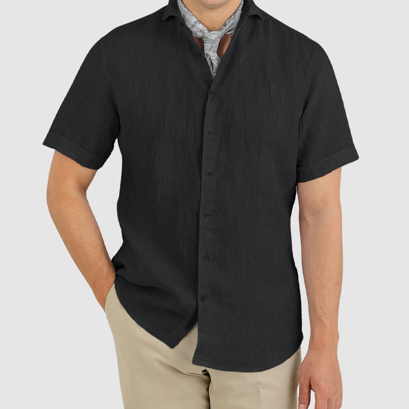 Gentleman's Daily Cotton Linen Short Sleeve Shirt-Comfort & Reliable