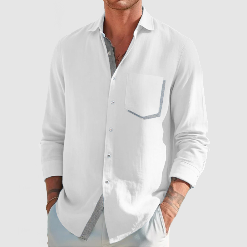 Men's Classic Color Block Patchwork Cotton Linen Shirt-Comfort & Reliable
