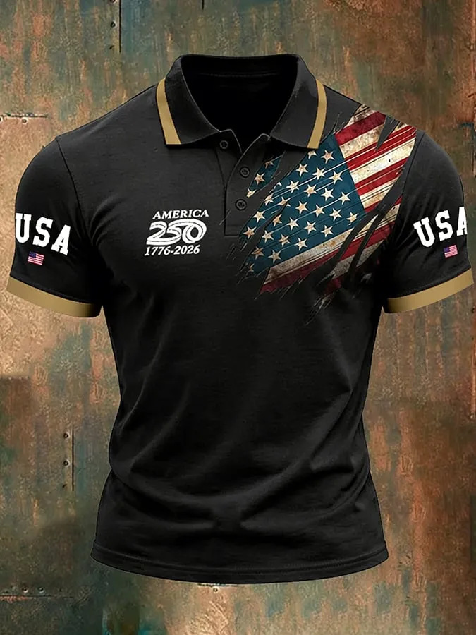 Men's American 250th Anniversary Print Casual Polo Shirt