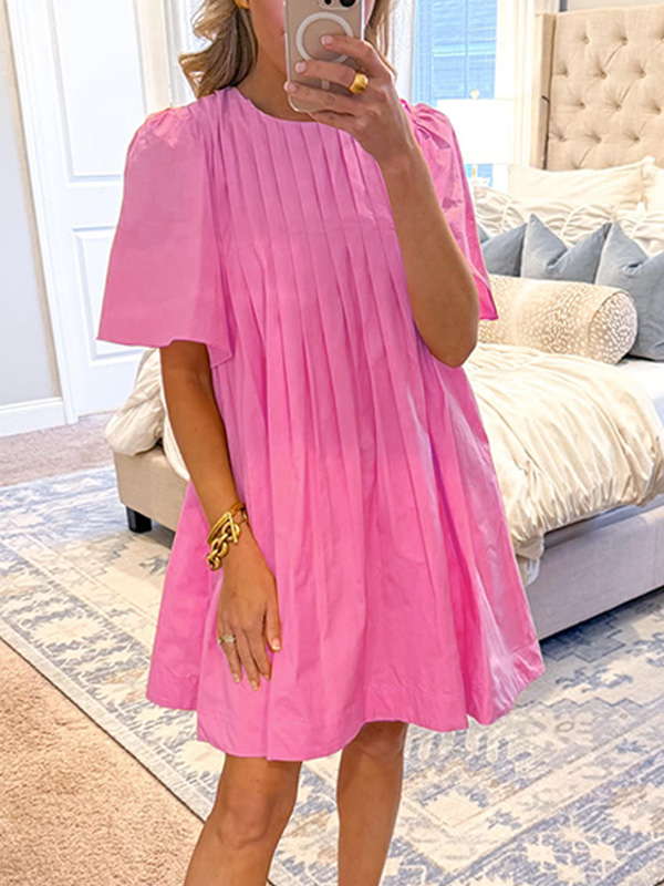 NEW🔥 Loose Round Neck Pleated Dress- Tax Free