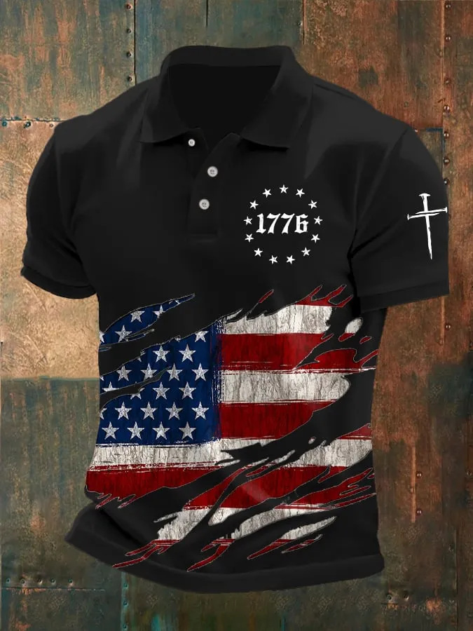 Men's American 250th Anniversary Print Casual Polo Shirt