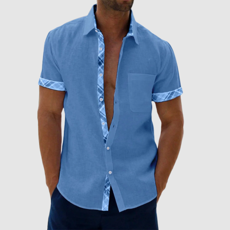 Men's Casual Plaid Collar Button Summer Linen Shirt-Comfort & Reliable