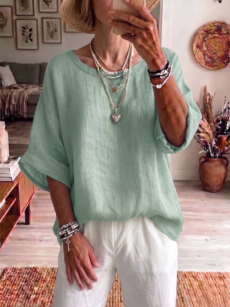 New Arrivals🔥Minimalist Boat-neck Cotton-linen Shirt With Batwing Sleeves