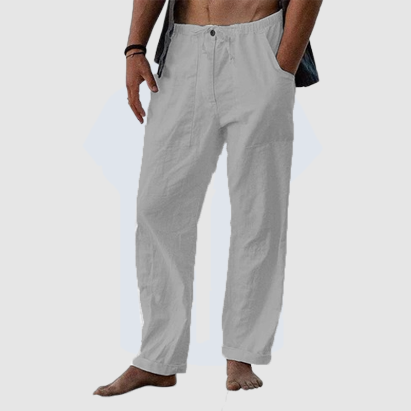 Men's summer cool pure linen wide leg pants thin pure color loose tight rope casual loose pants-Comfort & Reliable
