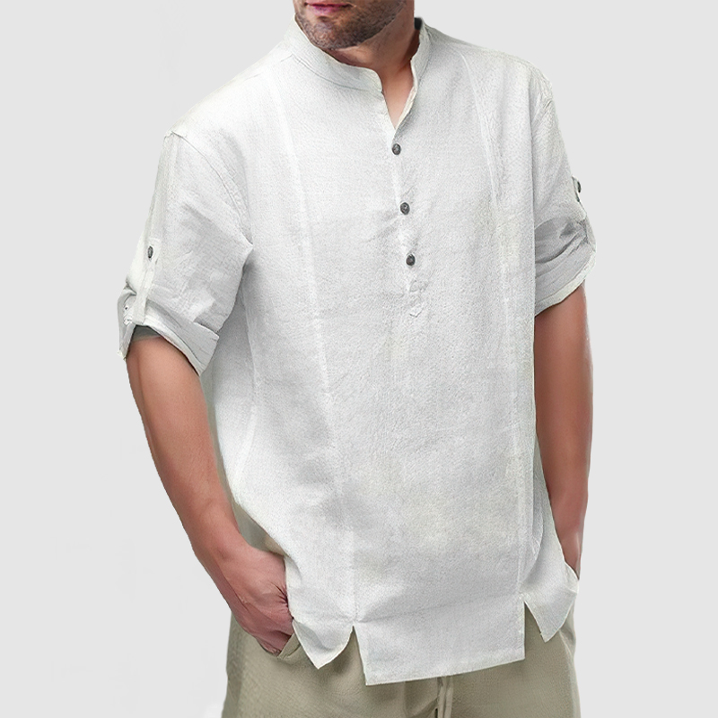 Men's Daily Cotton Linen Long Sleeve Henley Shirt-Comfort & Reliable