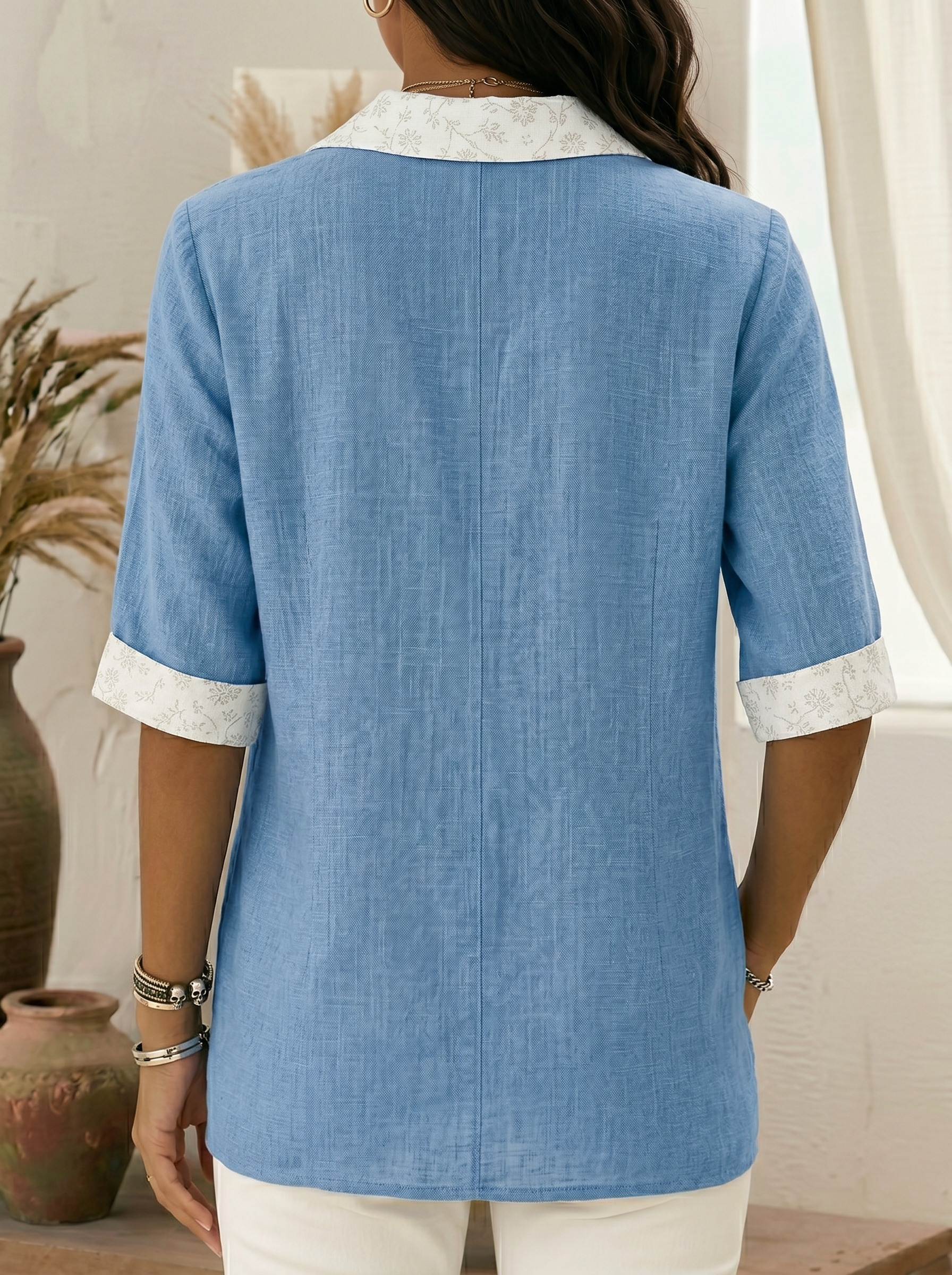 Women's Fashion Casual Button-down Pleats Loose-fitting Shirt
