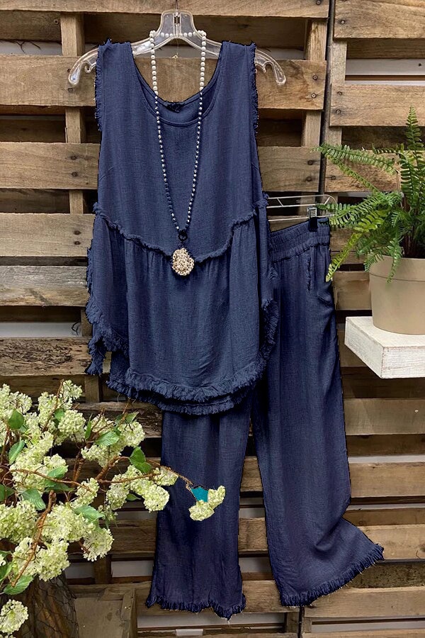 Sleeveless O-neck Vest Wide Leg Pants Suit-Comfort & Reliable