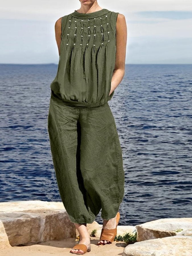 Women'S Cotton And Linen Casual Two-Piece Set-Comfort & Reliable