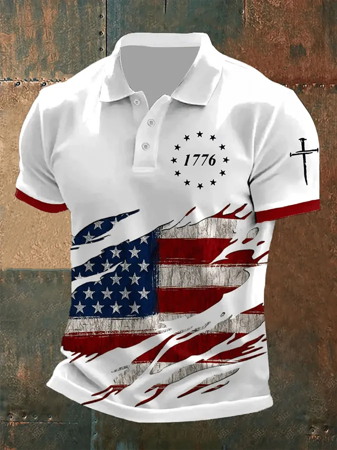 Men's American 250th Anniversary Print Casual Polo Shirt